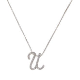 Colleen Lopez Sterling Silver  Clear Diamond "U" initial Necklace, 16"